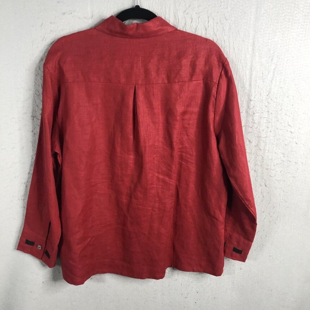 Cottage Clothing Company Top Women Large Red 100% Linen Artsy Airy Lagenlook - Picture 3 of 11